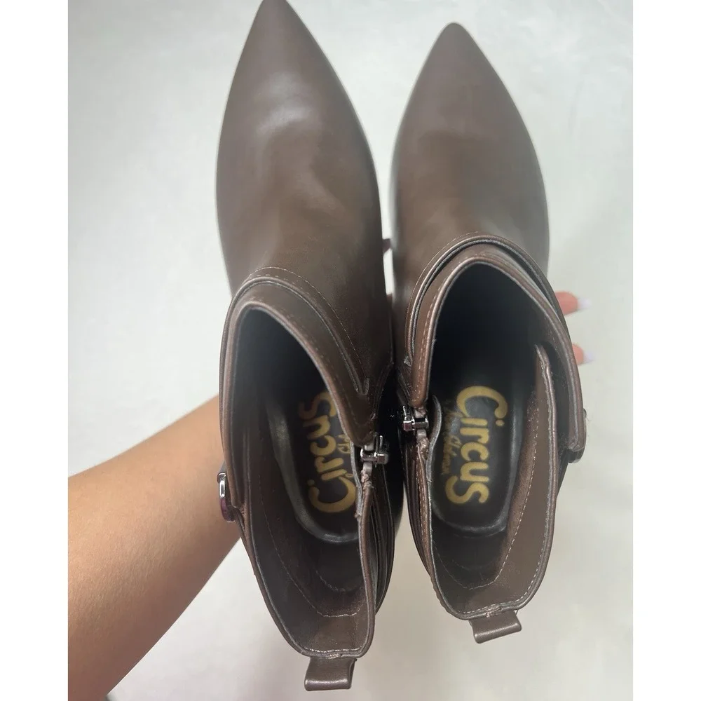 Circus By Sam Edelman Womens Kingston Brown Leather Ankle Pointy Booties Shoes 8